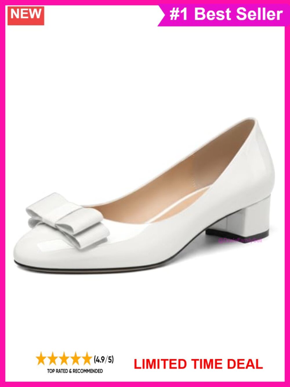 Women's Chunky Low Heel Pumps Slip On Round Toe Patent Leather Office